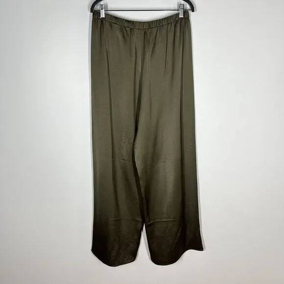 Jenni Kayne Sz XL Denim Pant Wide Leg Satin Silky Pants Green